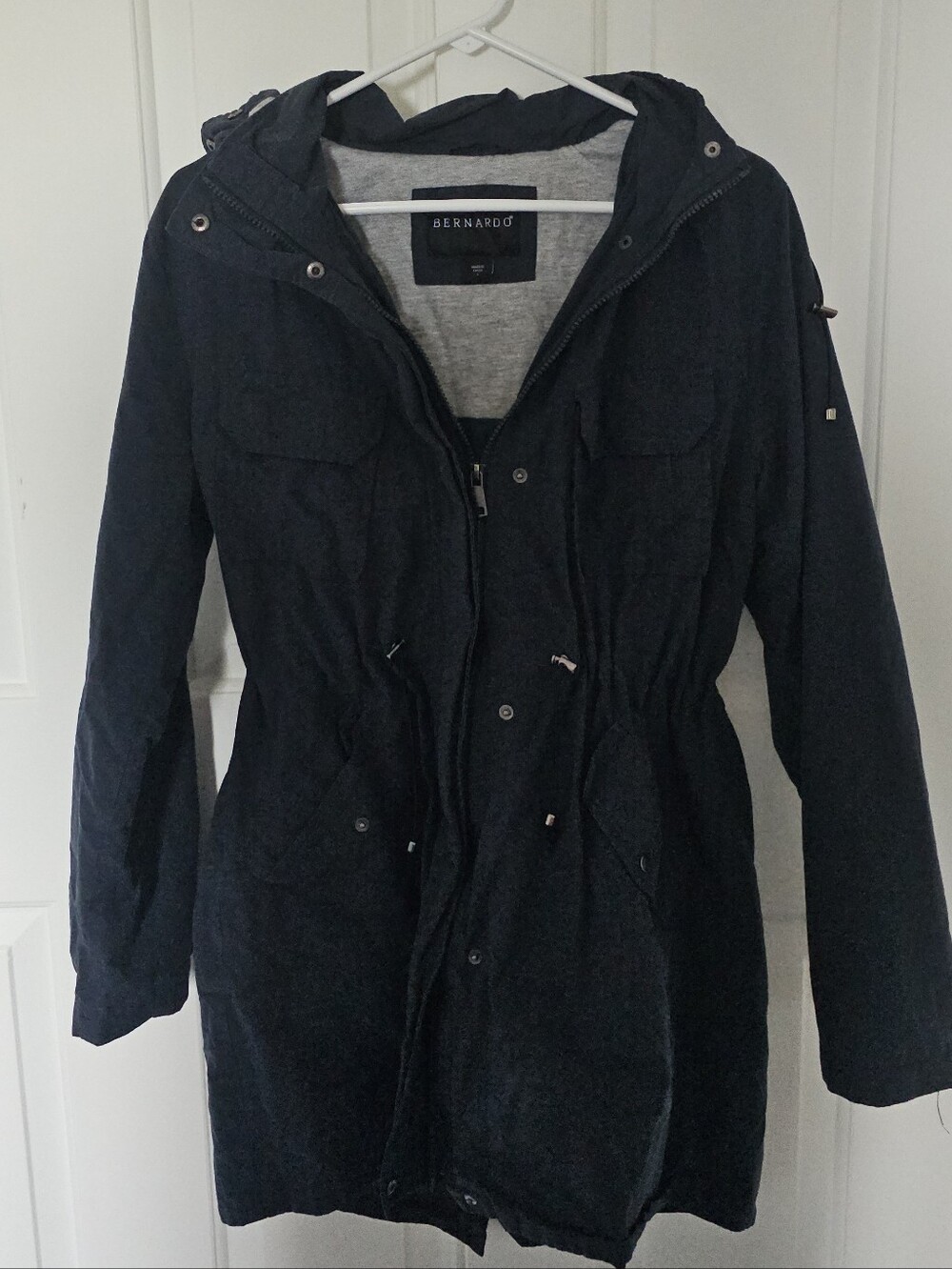 Bernardo Navy Hooded Trench Coat